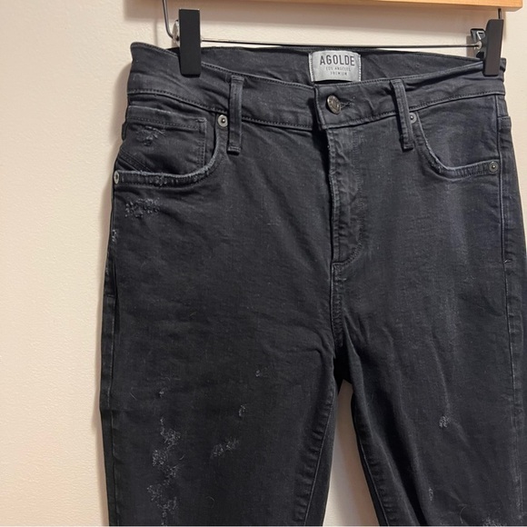 Agolde Sophie Dark Wash High Waisted Black Blue Denim Distressed Skinny Jeans 26 - Picture 7 of 14